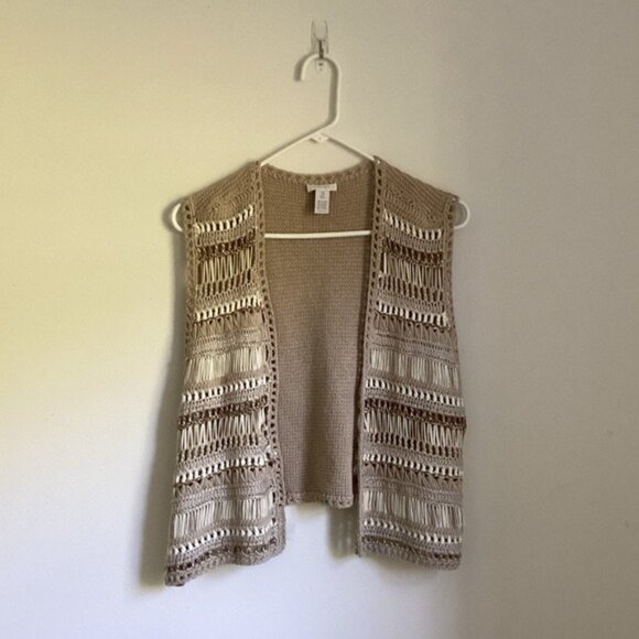 Chico's Beige Multi-Textured Open Weave Boho Sweater Vest Size 3 (XL) - Picture 1 of 7